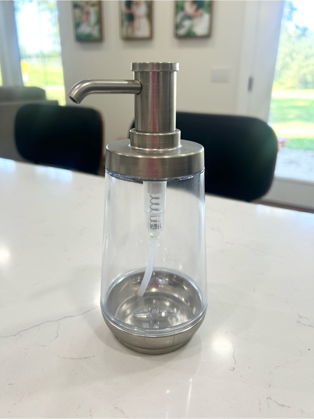 Modern Clear Acrylic Soap Dispenser Satin Nickel Finish Pump